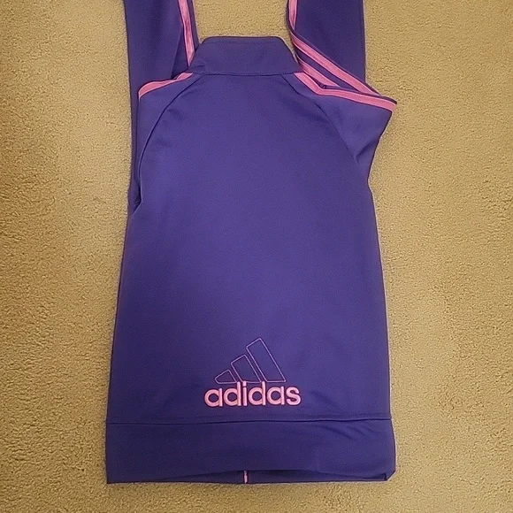Kids purple adidas jacket with pink stripes. - Picture 7 of 7